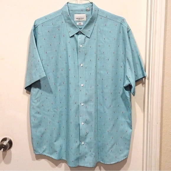 Paper Denim & Cloth Blue Mini Flamingo Print Button Down Novelty Shirt- Size 2X - Picture 1 of 12
